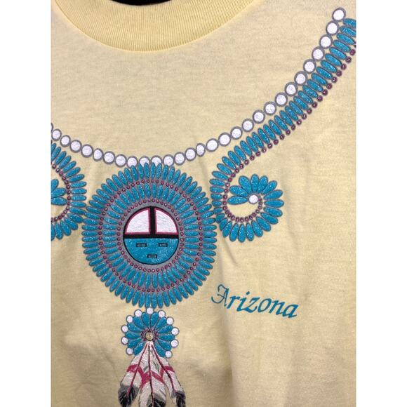 VTG Arizona Single Stitch Crewneck T-Shirt Yellow Native American Turquoise M - Picture 7 of 9